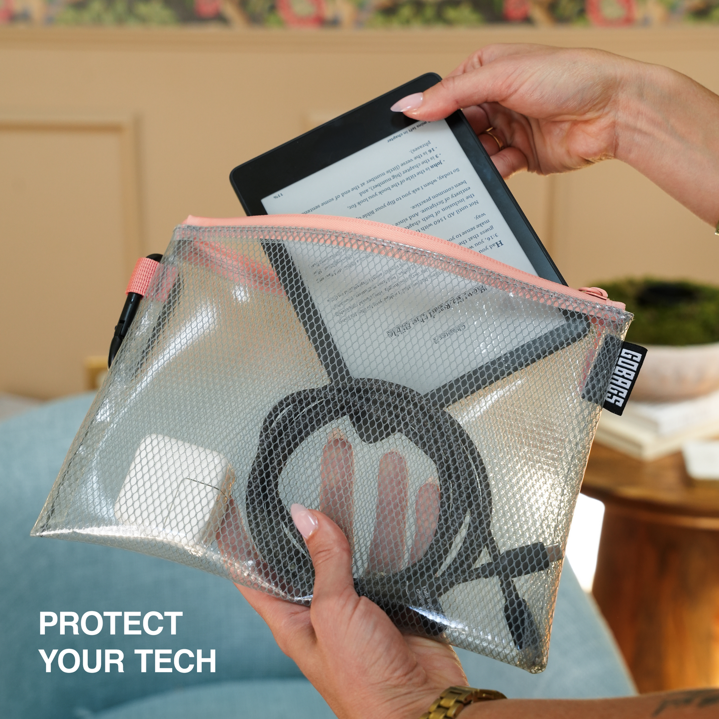 GOBAGS Air Multi‑Size Clear Zipper Pouch (4‑Pack) PINK