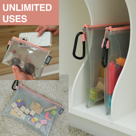 GOBAGS Air Multi‑Size Clear Zipper Pouch (4‑Pack) PINK