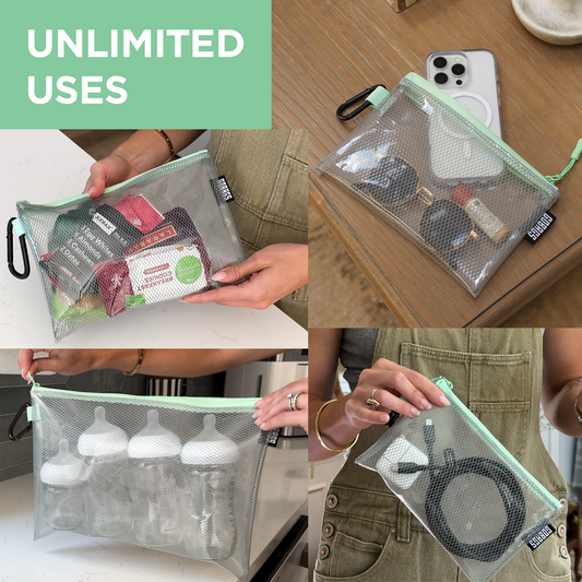 GOBAGS Air Multi‑Size Clear Zipper Pouch (4‑Pack) MINT GREEN