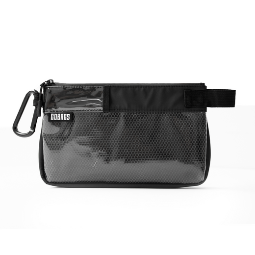 GOBAGS Utility Pouch, small, in black — clear-front tech and camera gear organizer with dividers