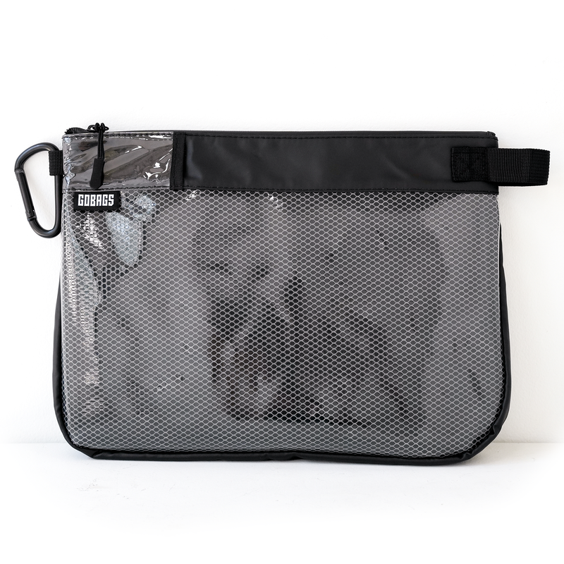 GOBAGS Utility Pouch, large — clear-front tech and camera gear organizer with dividers