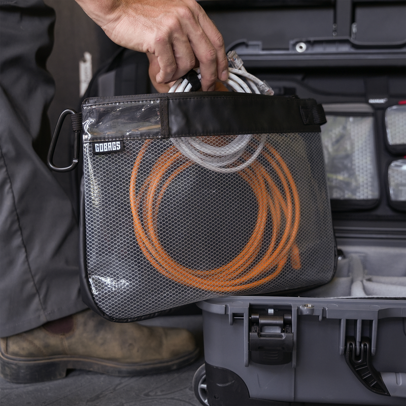 GOBAGS Utility Pouch, large — 600D polyester with a TPU moisture barrier and a clear front