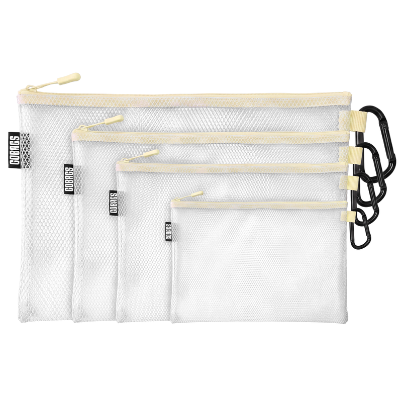 GOBAGS Air reinforced transparent zipper bag 4-pack in Dune — multi-size cable and tech organizer set
