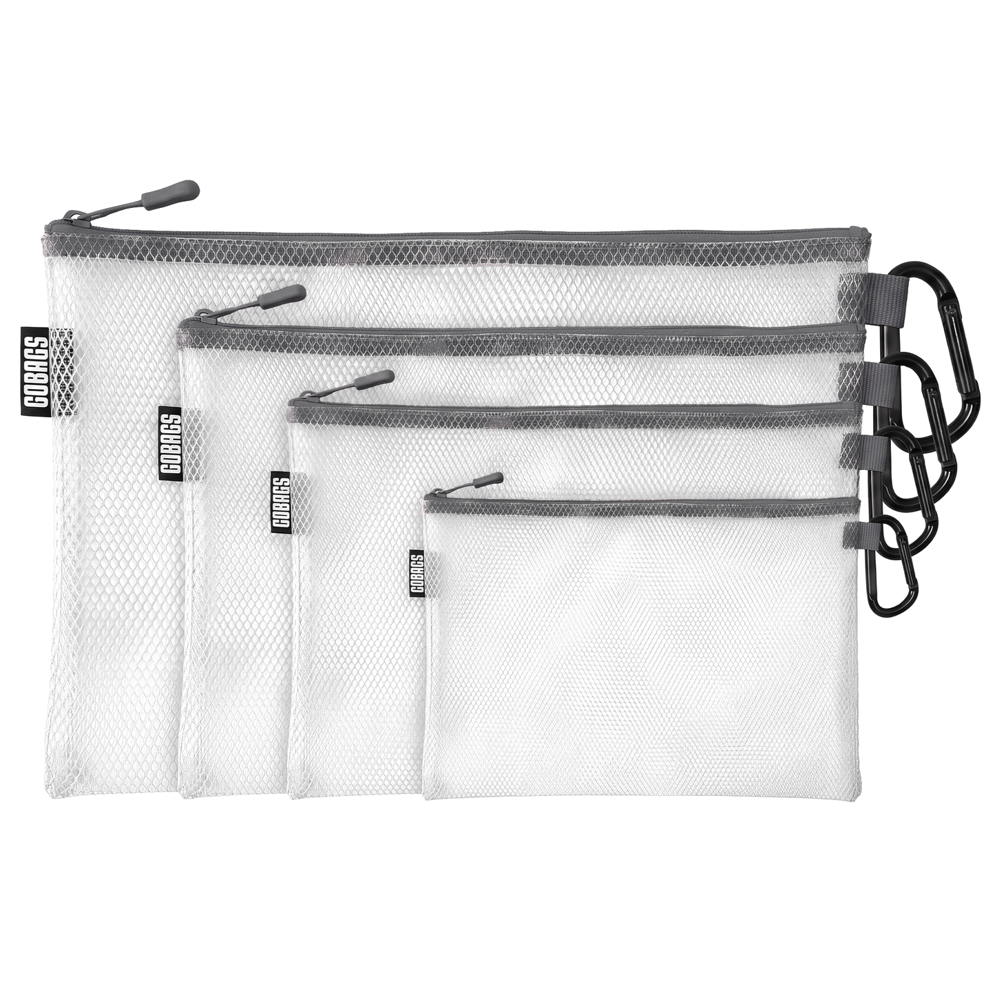GOBAGS Air Multi‑Size Clear Zipper Pouch (4‑Pack) GUN GRAY