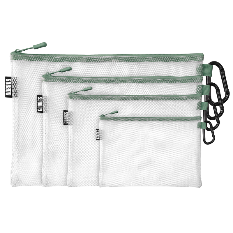 GOBAGS Air clear mesh zipper pouch 4-pack in Slate — multi-size cable and tech organizer set