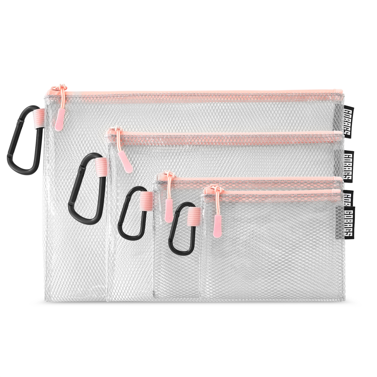 GOBAGS Air Multi‑Size Clear Zipper Pouch (4‑Pack) PINK