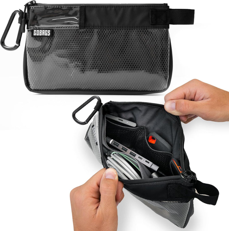 GOBAGS Original organizer bag, small 2-pack in black — tech and camera gear organizers with clear fronts
