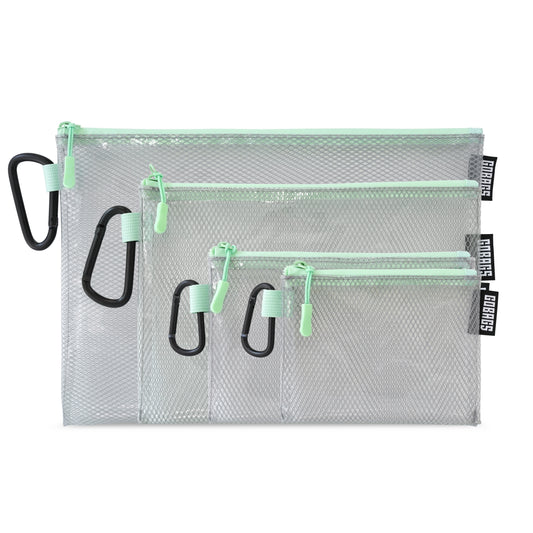 GOBAGS Air Multi‑Size Clear Zipper Pouch (4‑Pack) MINT GREEN