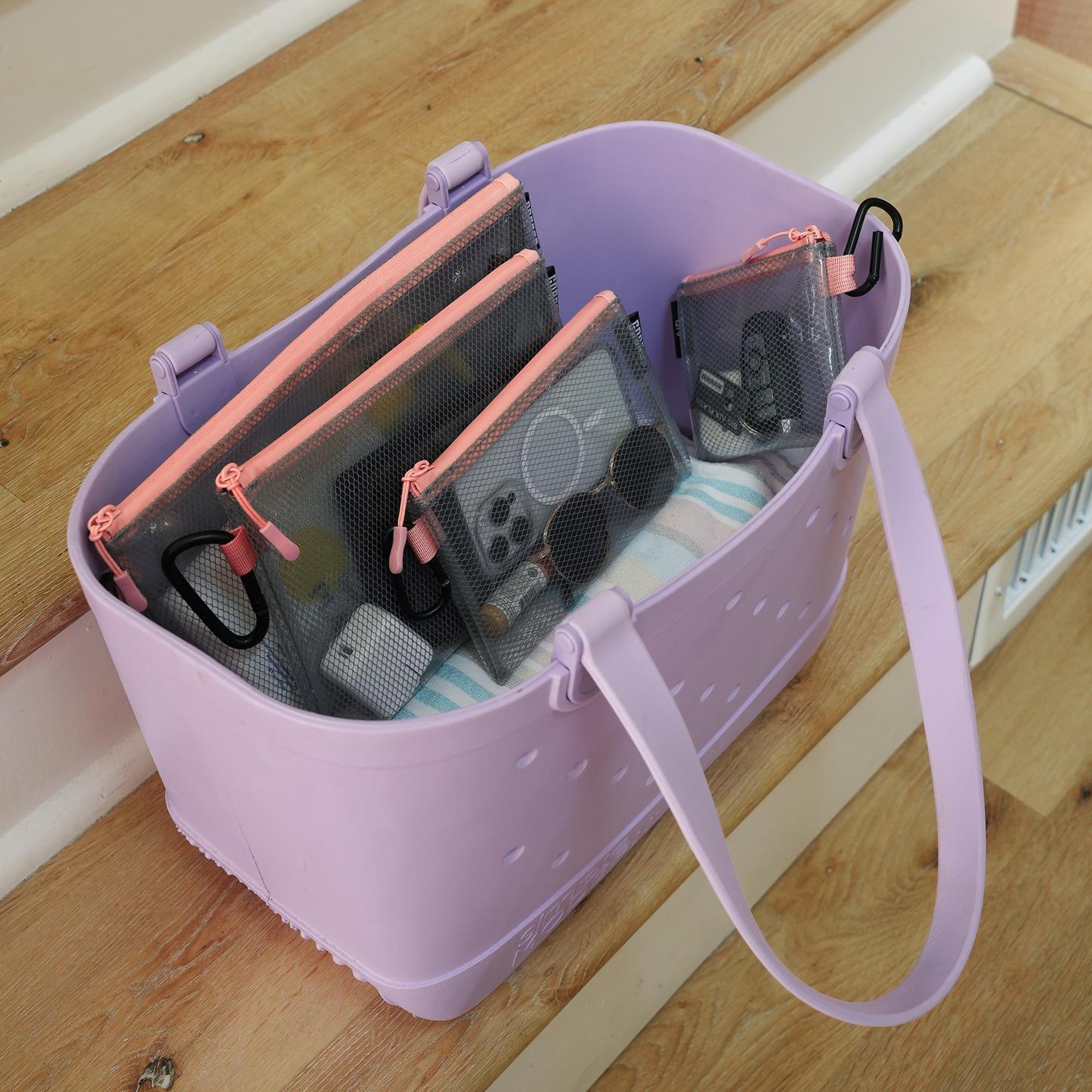 GOBAGS Air Multi‑Size Clear Zipper Pouch (4‑Pack) PINK