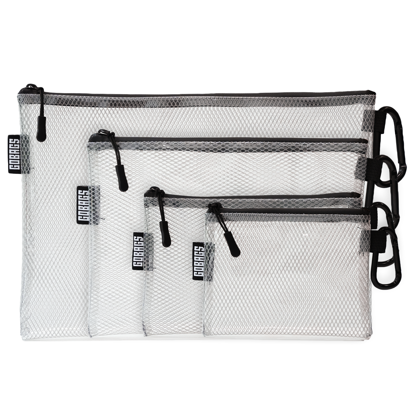 GOBAGS Air Multi‑Size Clear Zipper Pouch (4‑Pack) BLACK