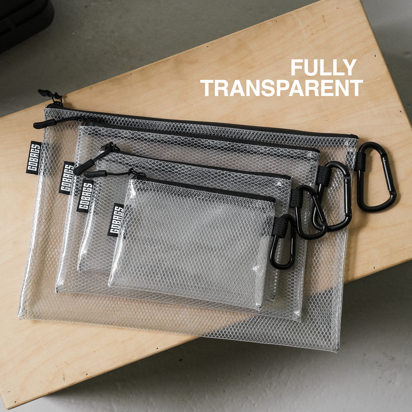 GOBAGS Air Multi‑Size Clear Zipper Pouch (4‑Pack) BLACK