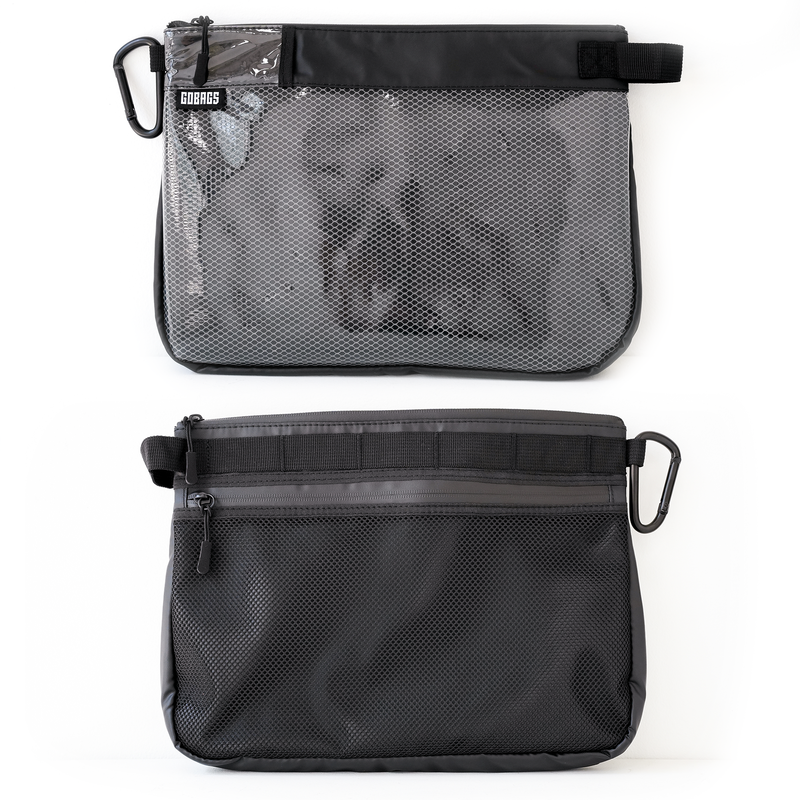 GOBAGS Utility Pouch, large, in black — clear-front camera and tech gear organizer
