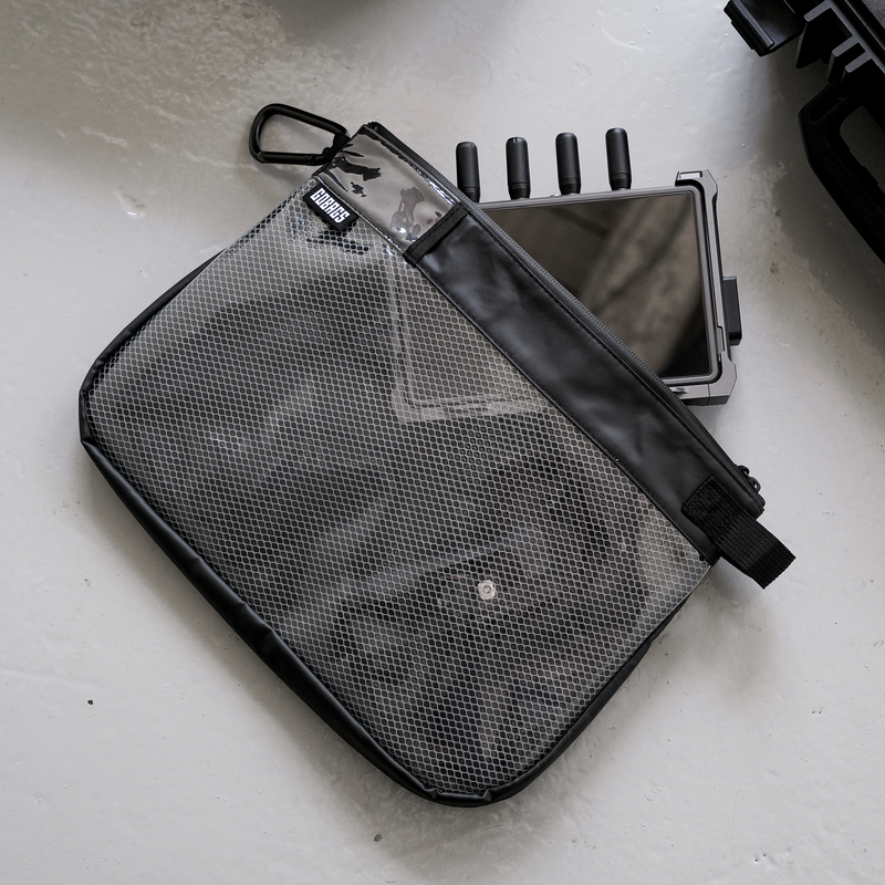 GOBAGS Utility Pouch, large, in black — clear-front organizer for a full cable and charger kit