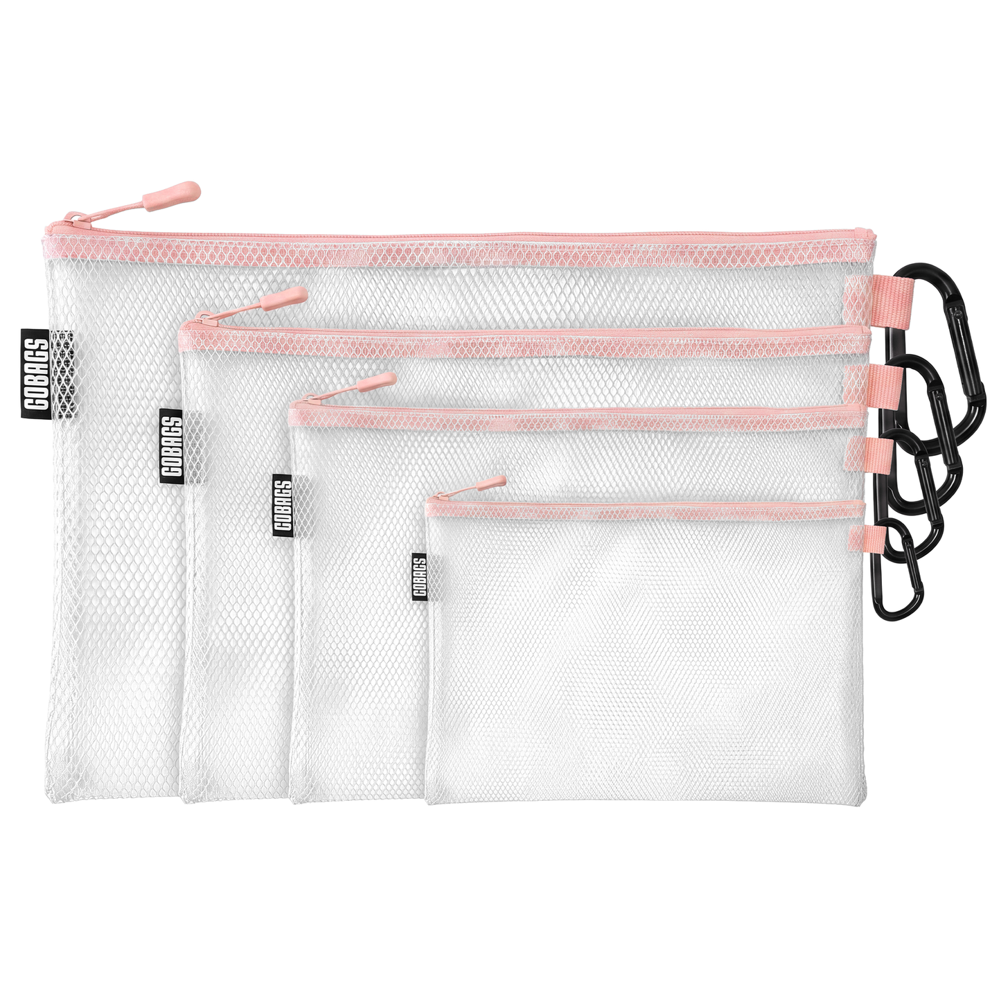GOBAGS Air Multi‑Size Clear Zipper Pouch (4‑Pack) PINK