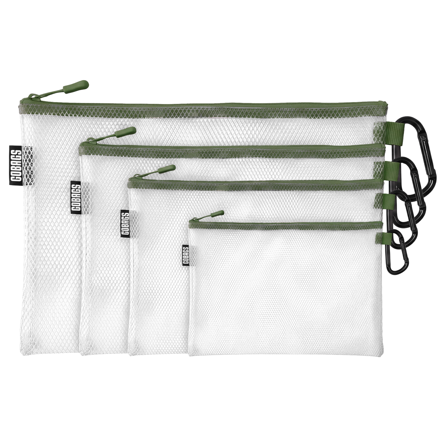 GOBAGS Air Multi‑Size Clear Zipper Pouch (4‑Pack) RANGER GREEN