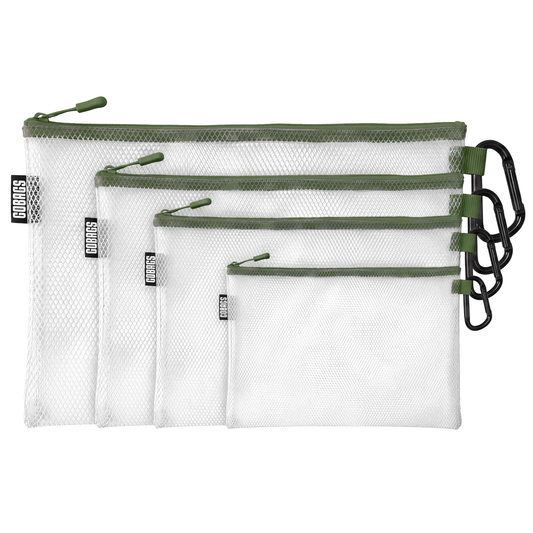 GOBAGS Air Multi‑Size Clear Zipper Pouch (4‑Pack) RANGER GREEN