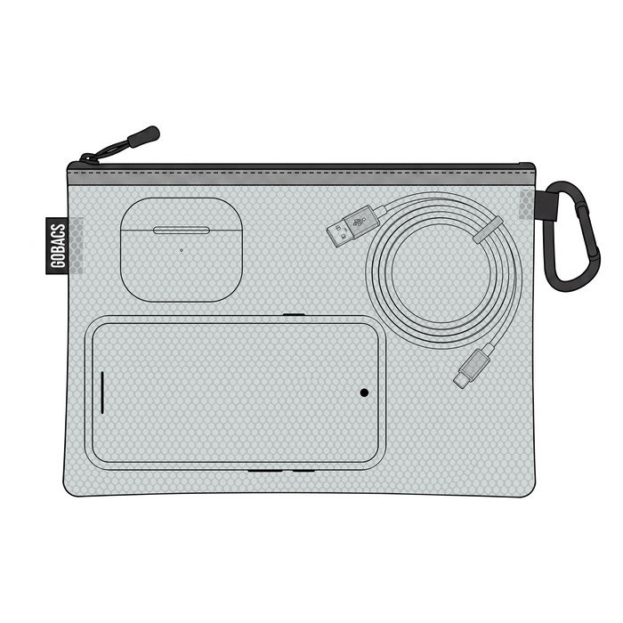 M GOBAGS Air pouch schematic — Phone, AirPods & cable