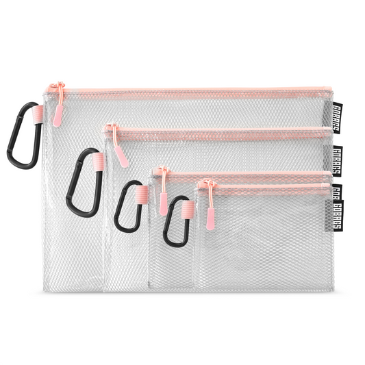 GOBAGS Air Multi‑Size Clear Zipper Pouch (4‑Pack) PINK
